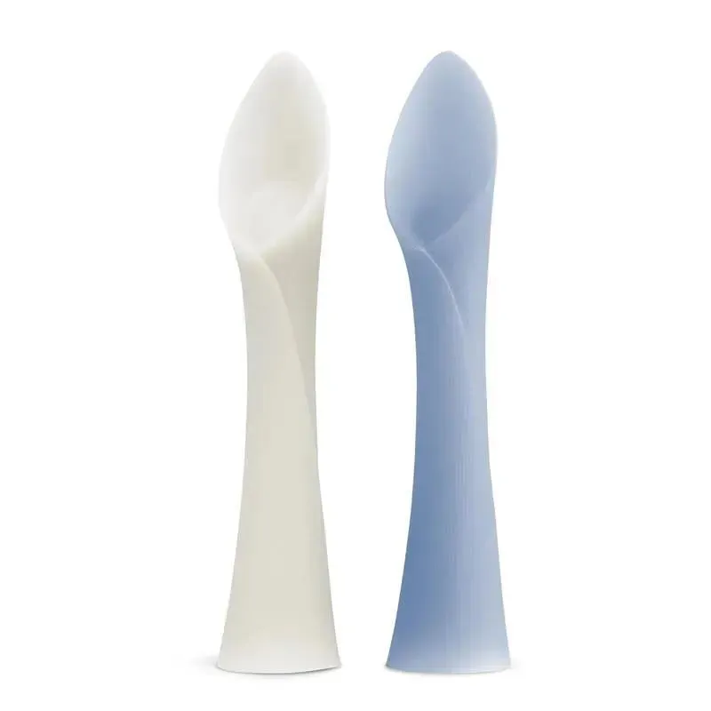 Ola Baby - 100% Silicone Soft-Tip Training Spoon For Baby Led Weaning, 2Pack, Pearl/Blueberry