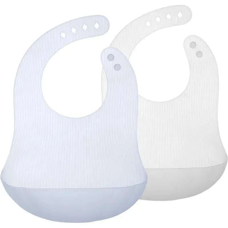 Ola Baby - Fold N Go Silicone Baby Waterproof Bib with Travel Case, 2 Pk, Blueberry/Pearl