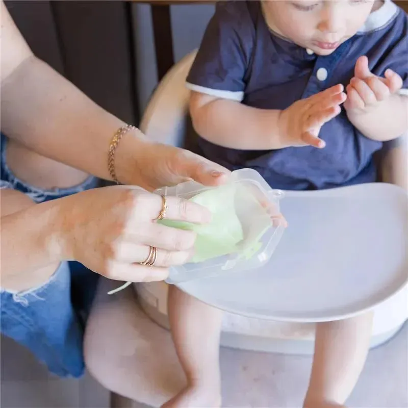 Ola Baby - Fold N Go Silicone Baby Waterproof Bib with Travel Case, 2 Pk, Blueberry/Pearl - Image 3