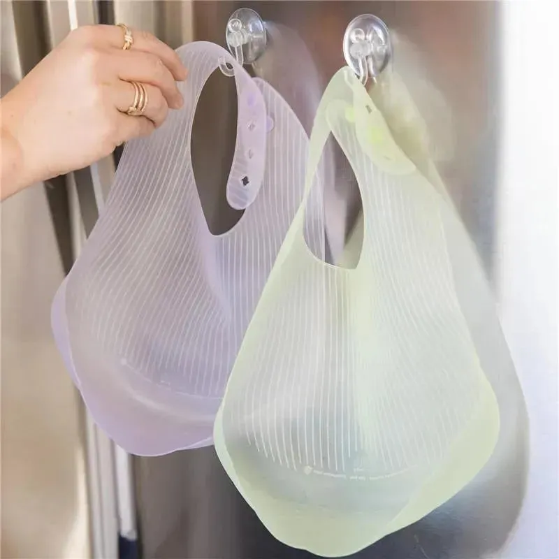 Ola Baby - Fold N Go Silicone Baby Waterproof Bib with Travel Case, 2 Pk, Blueberry/Pearl - Image 4