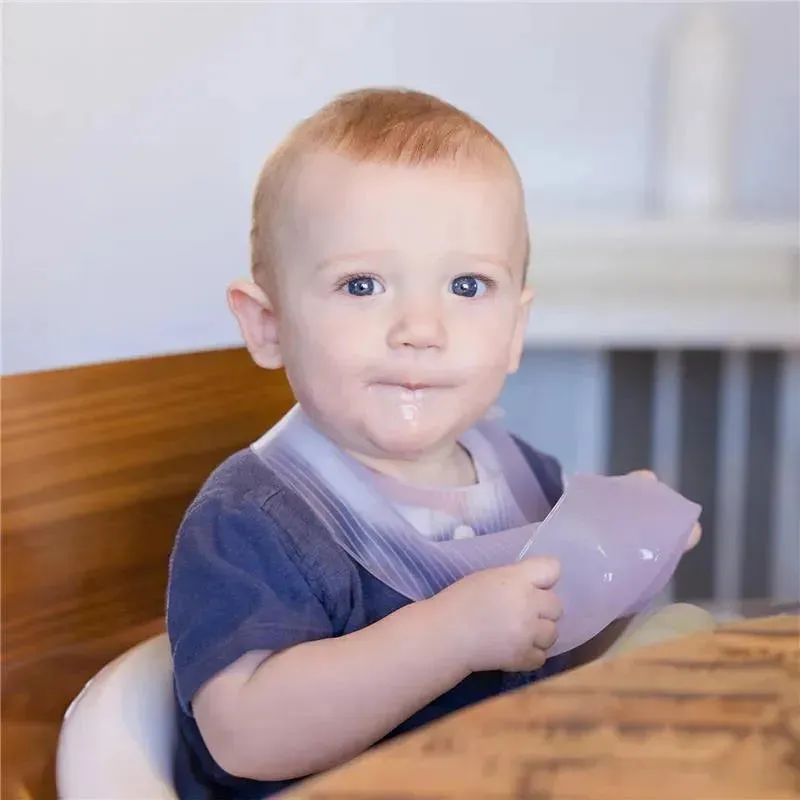 Ola Baby - Fold N Go Silicone Baby Waterproof Bib with Travel Case, 2 Pk, Blueberry/Pearl - Image 5