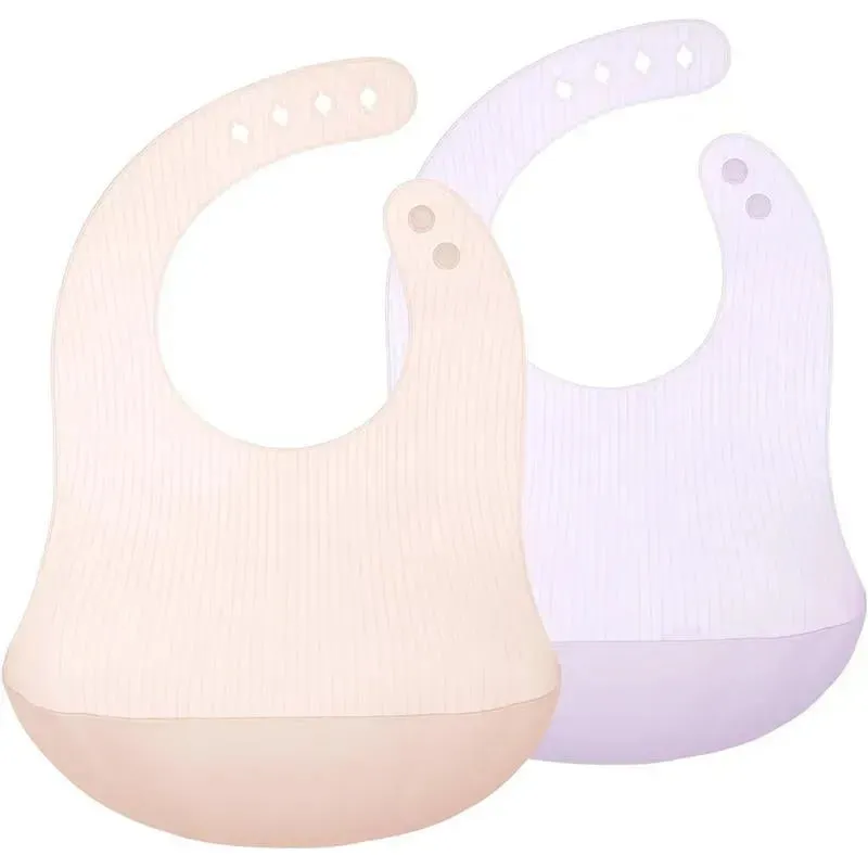 Ola Baby - Fold N Go Silicone Baby Waterproof Bib with Travel Case, 2 Pk, Coral/Lilac