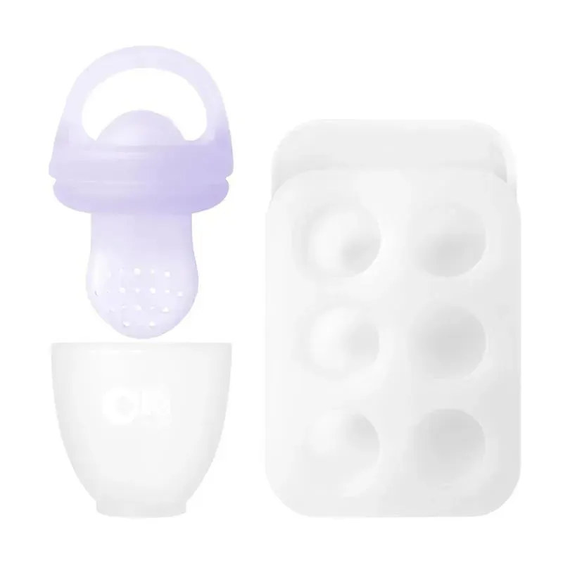 Ola Baby - Silicone Fresh Fruit Feeder & Popsicle Set for Solid Food Introduction, Lilac