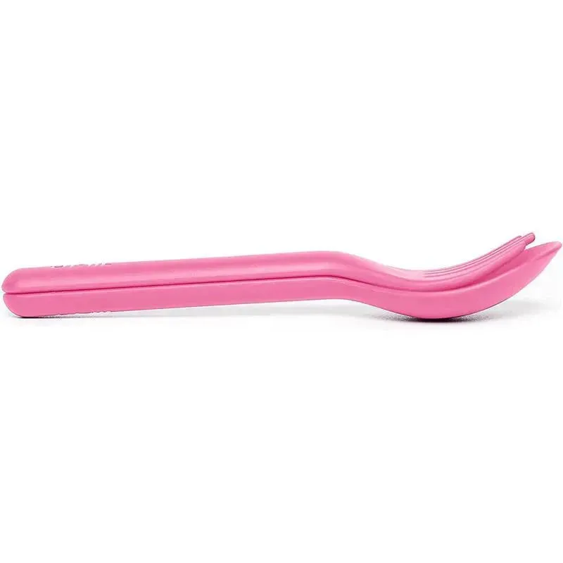 OmieBox - 2Pk Plastic Reusable Fork & Spoon Silverware, Bubble Pink - Image 2