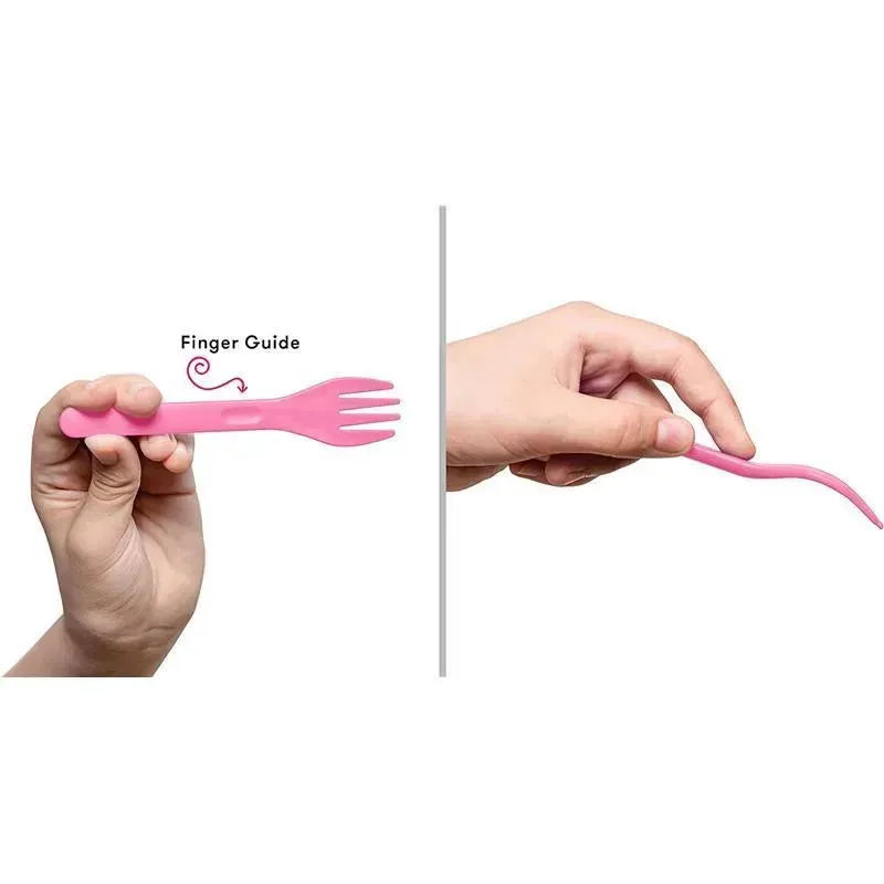 OmieBox - 2Pk Plastic Reusable Fork & Spoon Silverware, Bubble Pink - Image 3