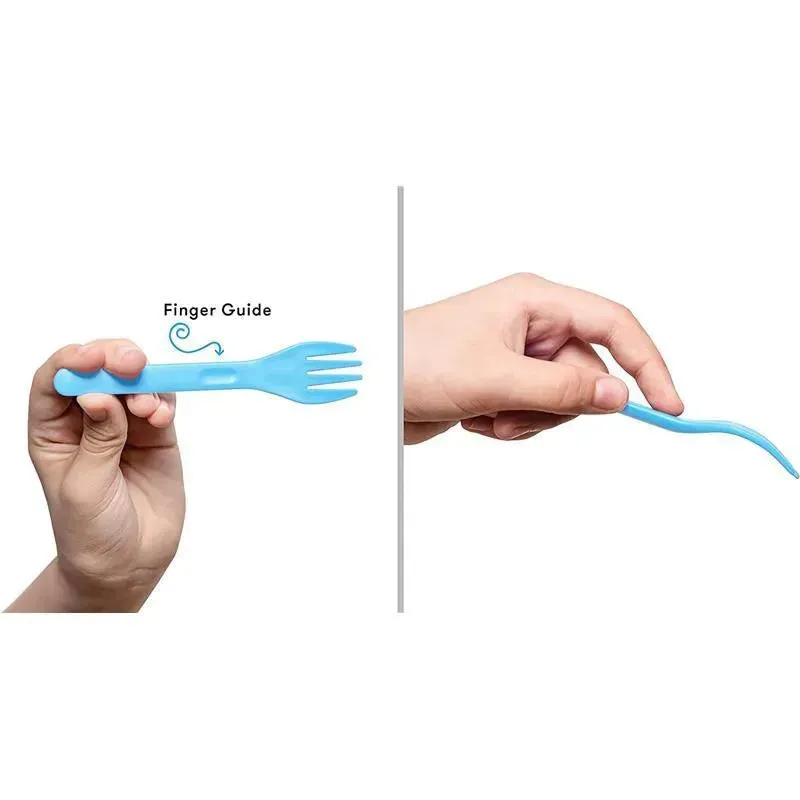 OmieBox - 2Pk Plastic Reusable Fork & Spoon Silverware with Pod for Kids, Capri Blue - Image 3