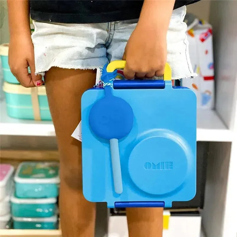 OmieBox - 2Pk Plastic Reusable Fork & Spoon Silverware with Pod for Kids, Capri Blue - Image 5