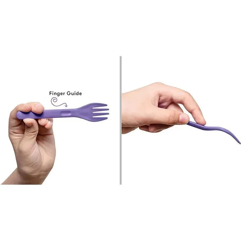 OmieBox - 2Pk Plastic Reusable Fork & Spoon Silverware with Pod for Kids, Purple Plum - Image 3