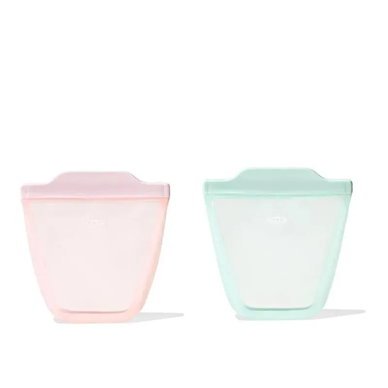 Oxo - Tot Silicone Reusable Bags 2 Pc Stand Up Cup Set, Opal And Blossom