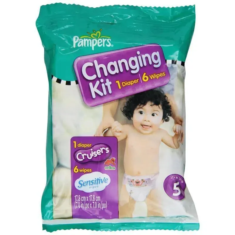 Pampers Cruisers Changing Kit (1 Diaper + 6 Wipes) - Size 5