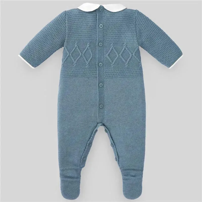Paz Rodriguez - Baby Boy Knit Newborn Romper Espacio, Grey - Image 2