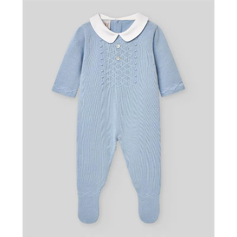 Paz Rodriguez - Baby Boy Knit Newborn Romper Vento, Sky Blue