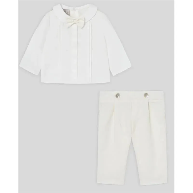 Paz Rodriguez - Baby Boy Pants & Blouse Set, Cream/Beige