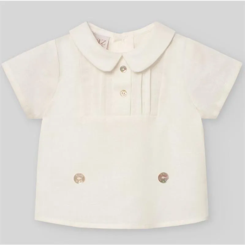 Paz Rodriguez - Baby Boy Set Woven Newborn Shirt + Shorts Area, Cream - Image 2