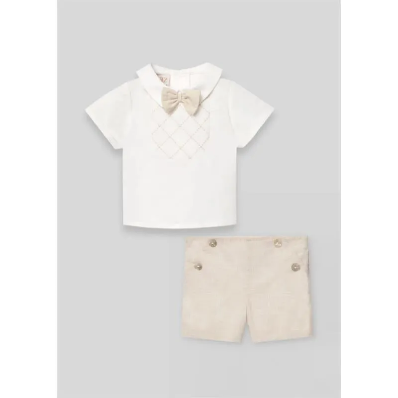 Paz Rodriguez - Baby Boy Set Woven Newborn Shirt + Shorts Lino, White