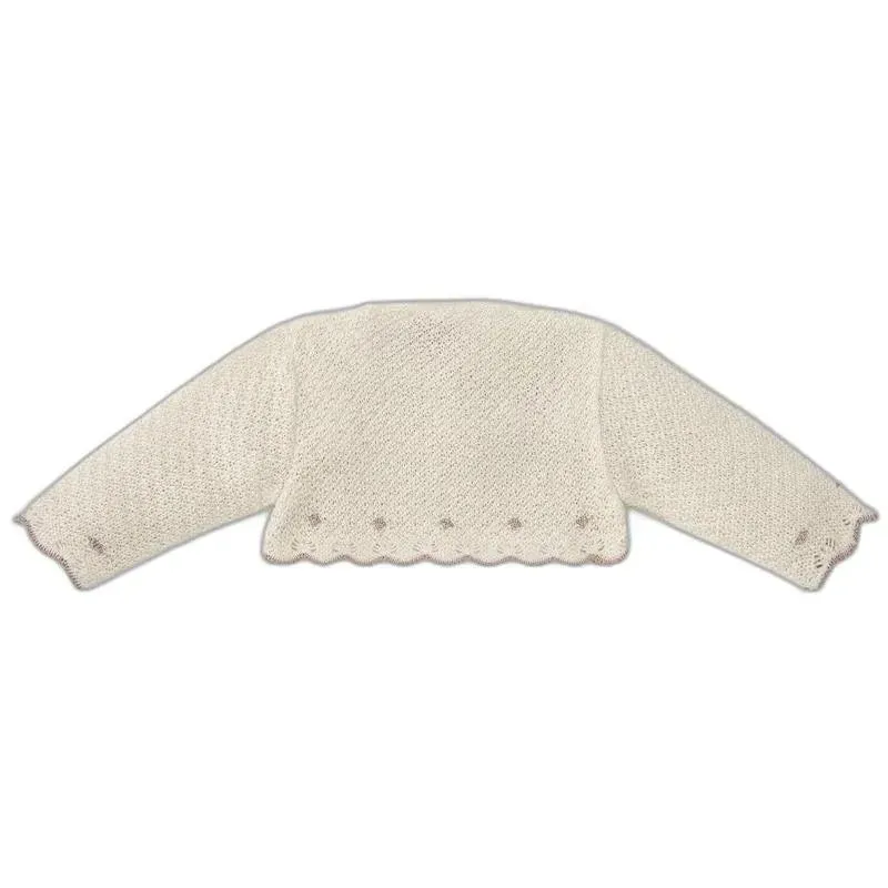 Paz Rodriguez - Baby Girl Knit Newborn Cardigan Pio Pio, Mist Pink/Cream - Image 2