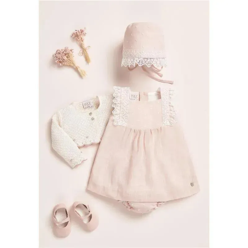 Paz Rodriguez - Baby Girl Knit Newborn Cardigan Pio Pio, Mist Pink/Cream - Image 3