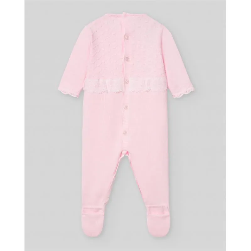 Paz Rodriguez - Baby Girl Knit Newborn Romper Linda, Chalk Pink/White - Image 2