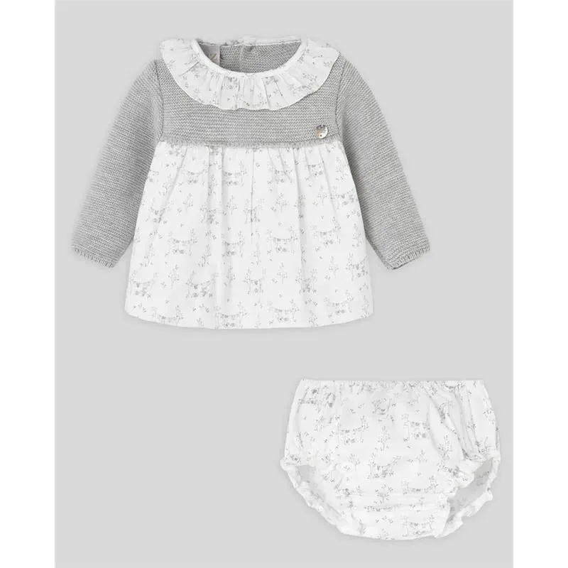 Paz Rodriguez - Baby Girl Pulgarcito Dress & Bloomer Set, Grey Pearl