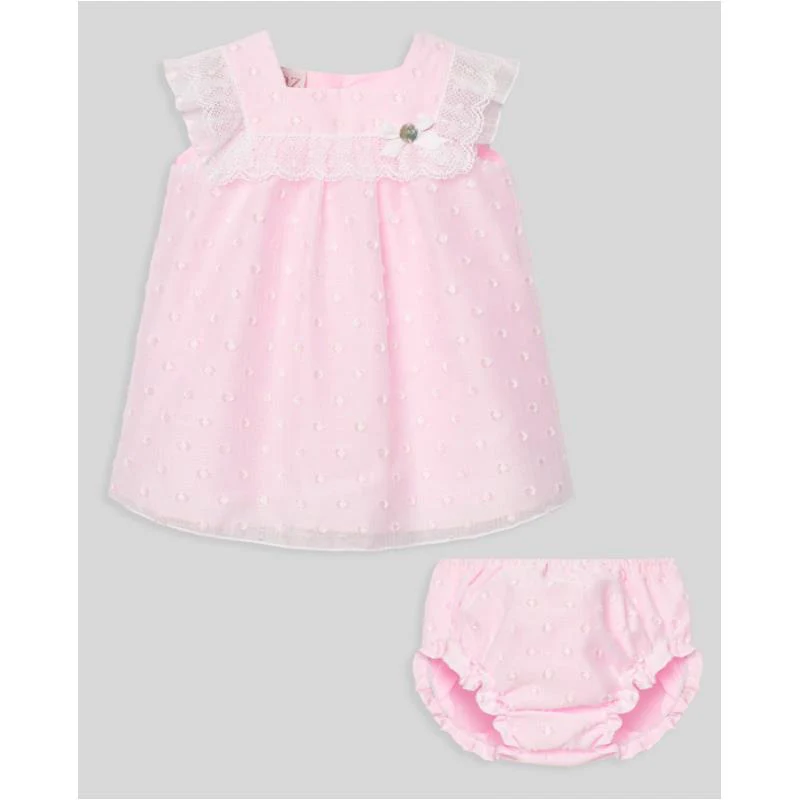 Paz Rodriguez - Baby Girl Set Woven Newborn Dress + Bloomers Linda, Chalk Pink