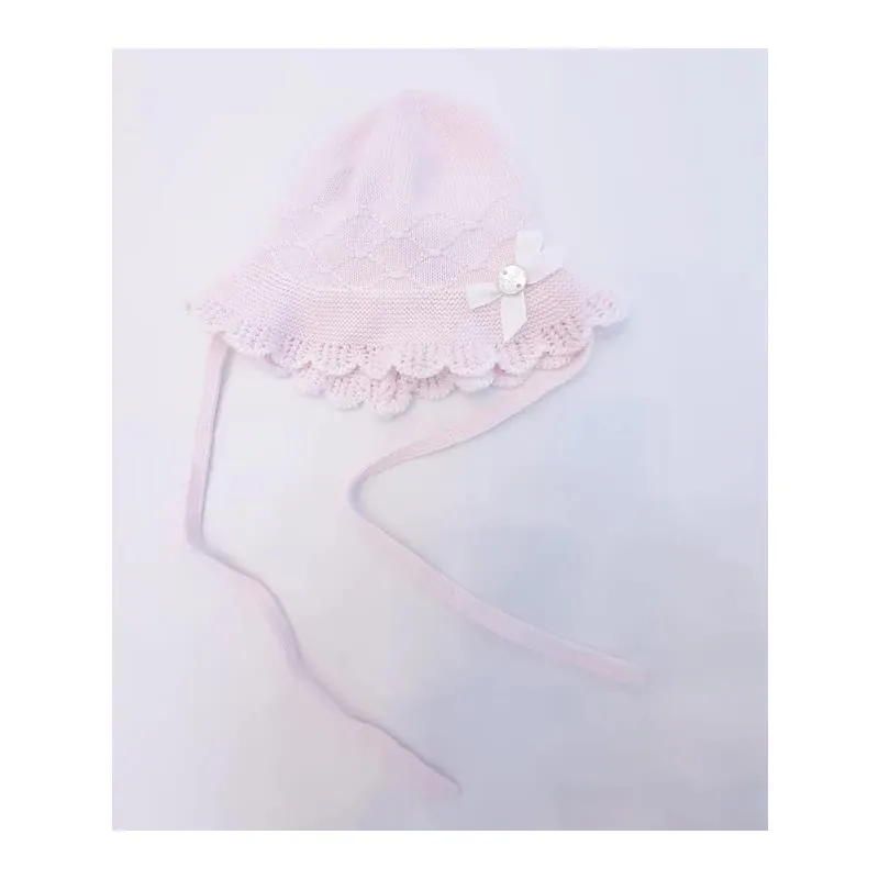 Paz Rodriguez - Baby Knit Newborn Bonnet Linda, Chalk Pink/White - Image 2