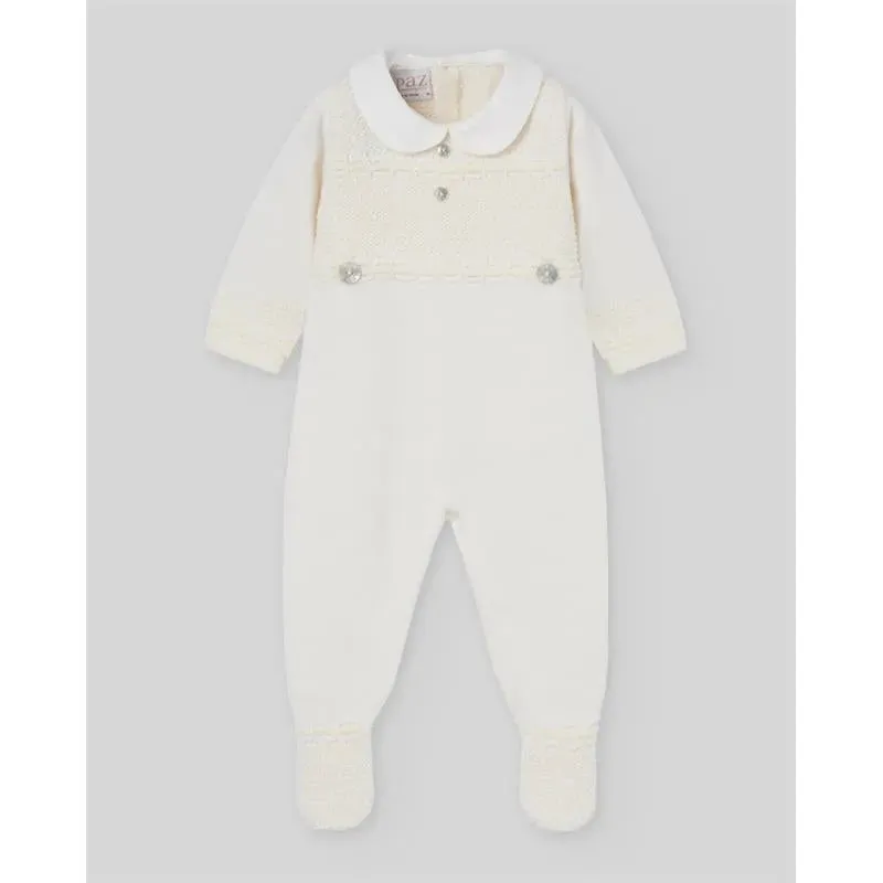 Paz Rodriguez - Baby Knit Newborn Romper, Cream/Beige