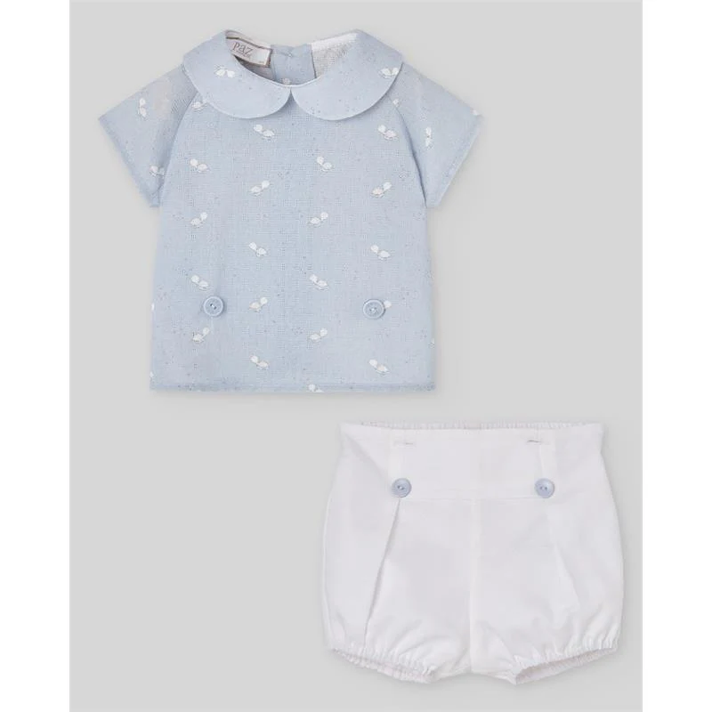 Paz Rodriguez Baby Set Blouse + Shorts Espuma, Sky Blue