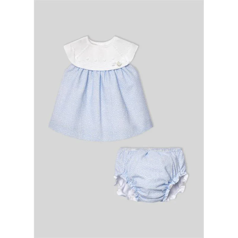 Paz Rodriguez - Baby Set Knit Newborn Dress + Bloomers Vento, Sky Blue