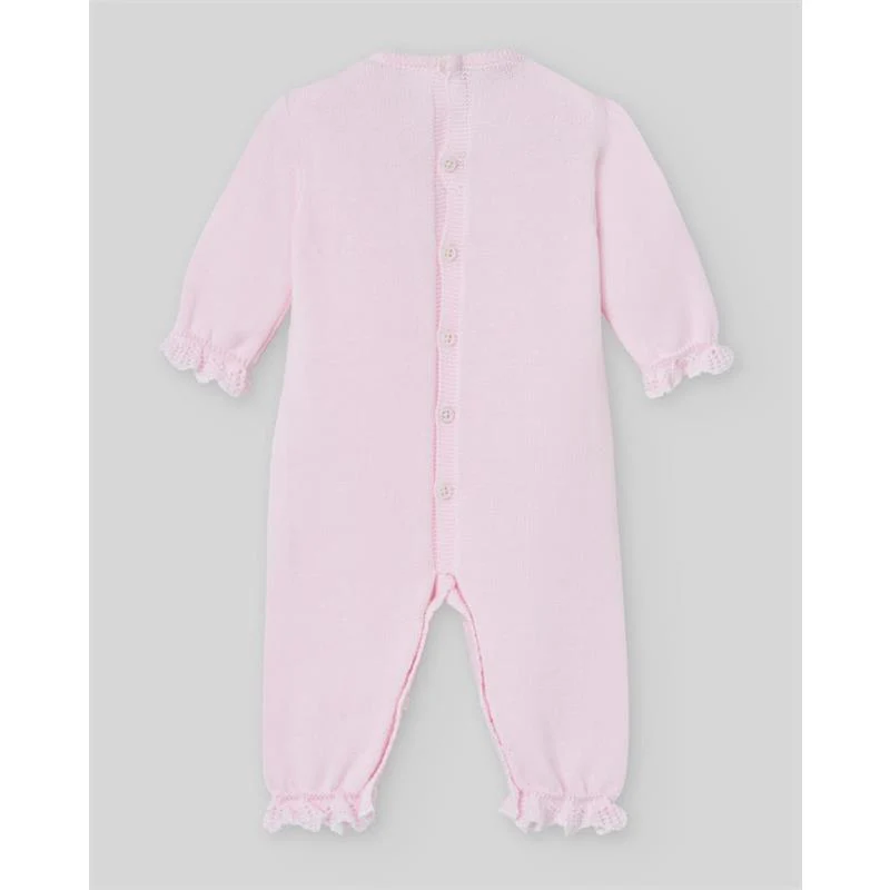 Paz Rodriguez Knit Newborn Romper Alaia, Chalk Pink/White - Image 2