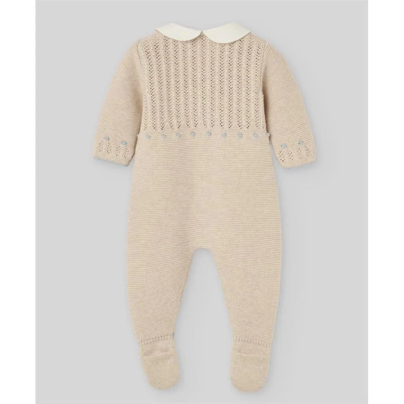 Paz Rodriguez - Knit Newborn Romper Alegria, Light Brown/Chalk Blue - Image 2