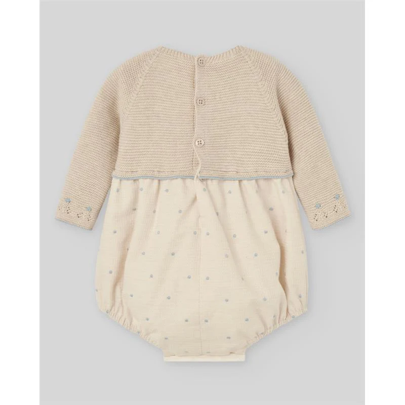 Paz Rodriguez - Knit Newborn Romper Alegria, Light Brown/Chalk Blue - Image 2