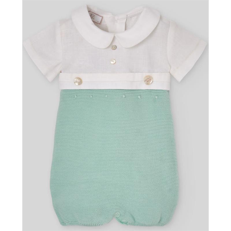 Paz Rodriguez Knit Newborn Romper Cauce, White/Sky Blue