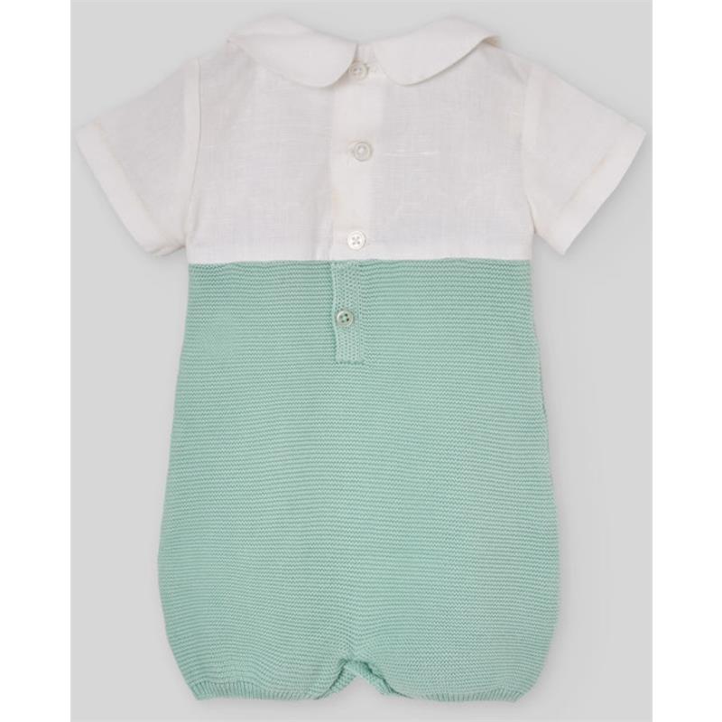 Paz Rodriguez Knit Newborn Romper Cauce, White/Sky Blue - Image 2