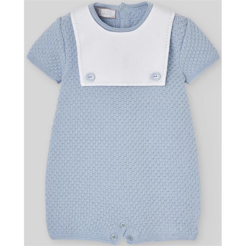 Paz Rodriguez Knit Newborn Romper Espuma Sky Blue