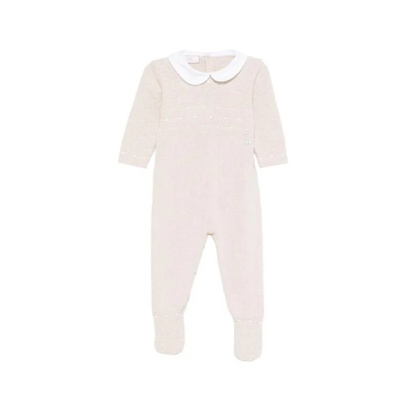 Paz Rodriguez Knit Newborn Romper Necta, Linen/White