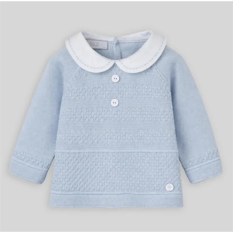 Paz Rodriguez Knit Newborn Sweater Espuma Sky Blue