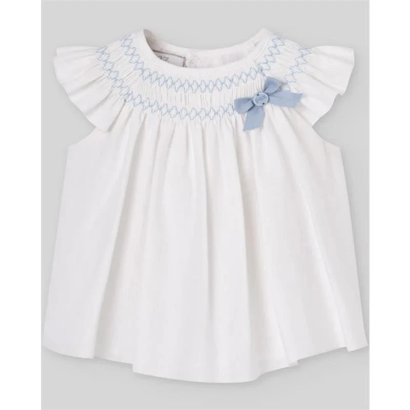 Paz Rodriguez Set Dress & Bloomer Espuma, White/Sky Blue - Image 2