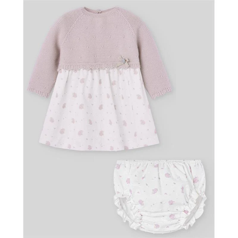 Paz Rodriguez - Set Knit Newborn Dress + Bloomers Erizos Mauve