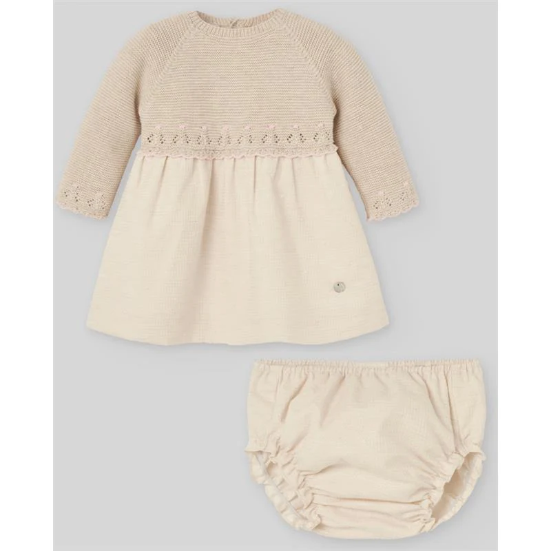Paz Rodriguez - Take Me Home Set Knit Newborn Dress + Bloomers Alegria 12M Light Brown/Chalk Pink