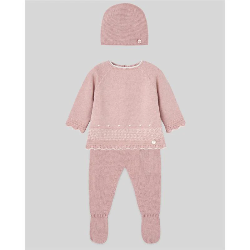 Paz Rodriguez - Take Me Home Set Knit Newborn Sweater + Leggings + Hat Regalo Oi, Powder Pink/Cream