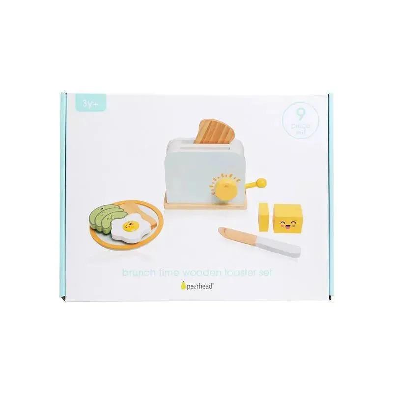 Pearhead - Brunch Time Montessori Toy Toaster Oven Set, 9 Piece Wooden Play Toy Set - Image 3
