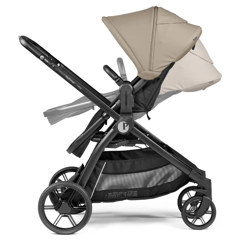 Peg Perego Ypsi – Compact Single to Double Stroller, Vanilla Blend (Black/Cream) - Image 2