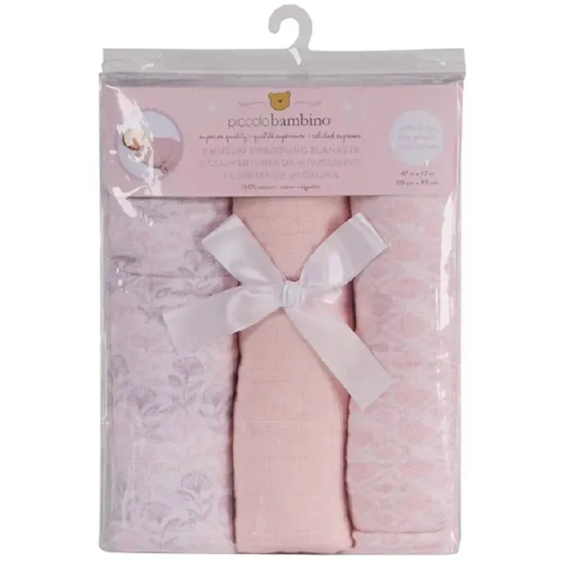 Piccolo Bambino - 3 Muslin Swaddling Blankets, Pink