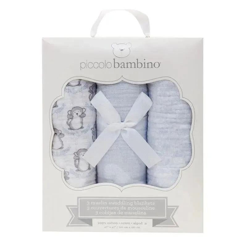 Piccolo Bambino - 3 Pc Muslin Swaddling Blankets In Box - Boy