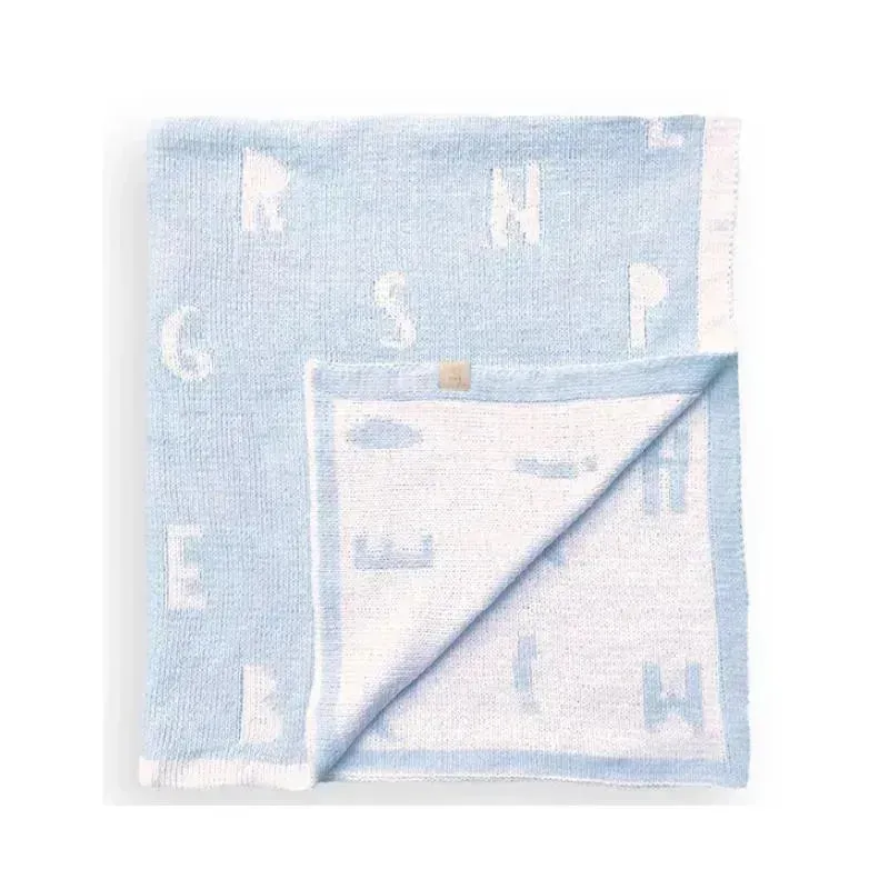 Piccolo Bambino - Feather Chenille Blanket Stroller Blanket On Wooden Hanger Blue