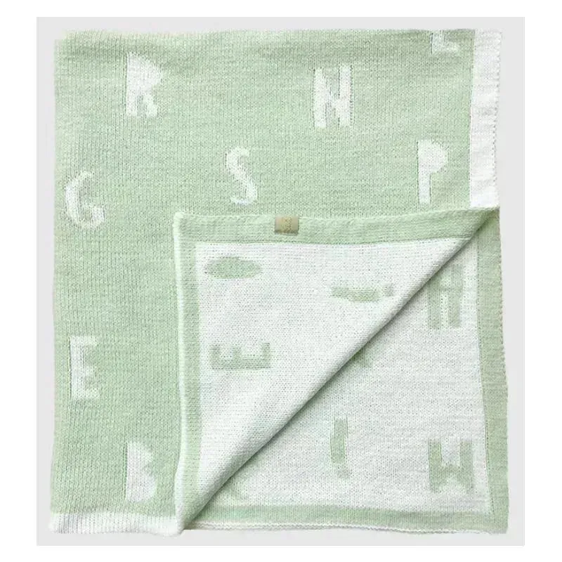 Piccolo Bambino - Feather Chenille Blanket Stroller Blanket On Wooden Hanger Green