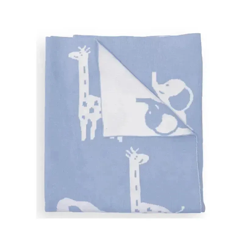 Piccolo Bambino - Jacquard Reversible Blanket On Wooden Hanger Blue