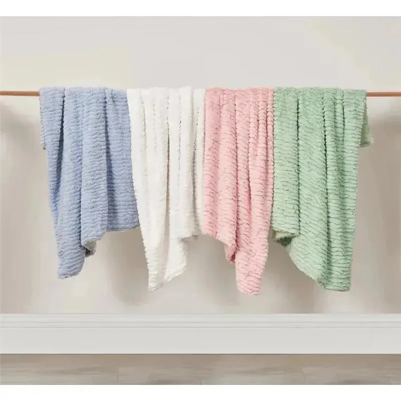 Piccolo Bambino - Textured Faux Fur Stroller Blanket On Wooden Hanger Blue - Image 2