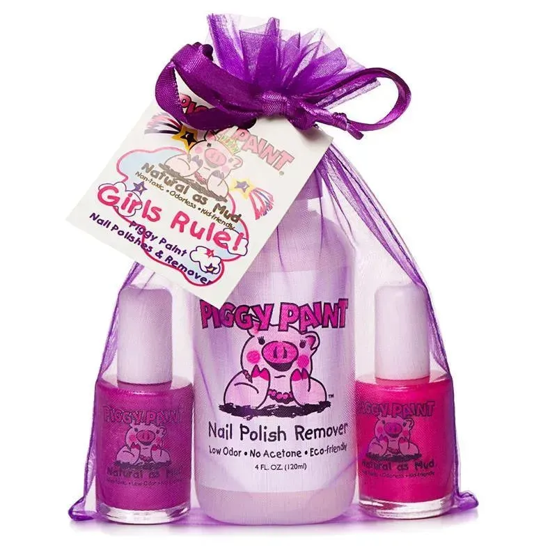Piggy Paint Non-toxic Girls Nail Polish Kit, Girls Rule (Purple, Pink, Remover) - Image 2