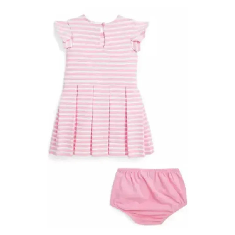 Polo Ralph Lauren Baby - Girls Striped Ottoman Ribbed Dress & Bloomer, Pink - Image 2